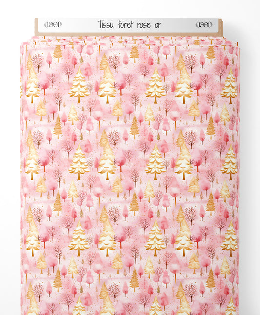 Tissu - foret rose or