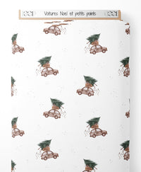 Tissu - Voitures Noël et petits points