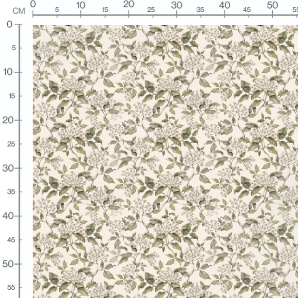 Tissu - Fleurs blanches sur fond beige