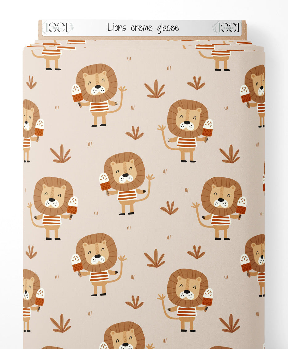 Tissu - Lions crème glacée