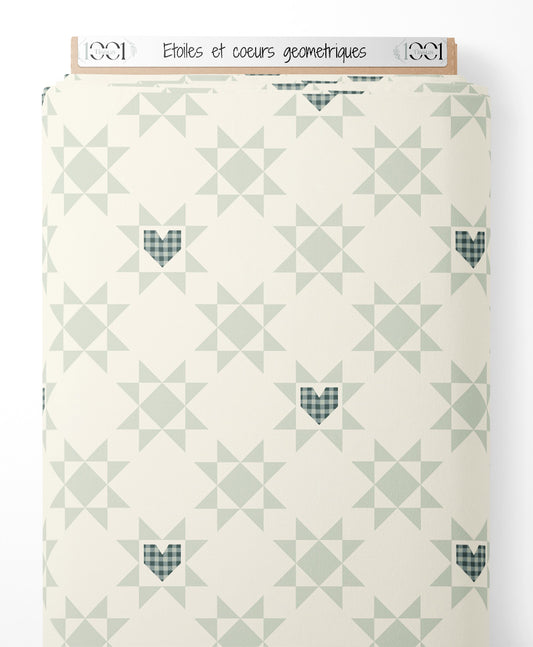 Tissu - Étoiles et cœurs géométriques
