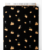 Tissu - Chats et citrouilles sur noir