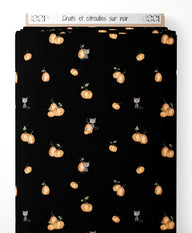 Tissu - Chats et citrouilles sur noir