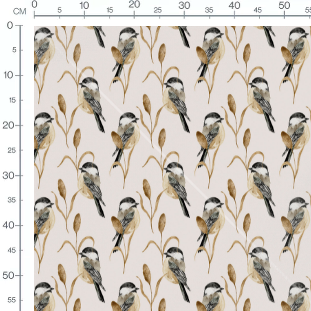 Tissu - Oiseaux noir et blanc beige