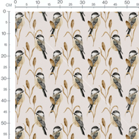 Tissu - Oiseaux noir et blanc beige