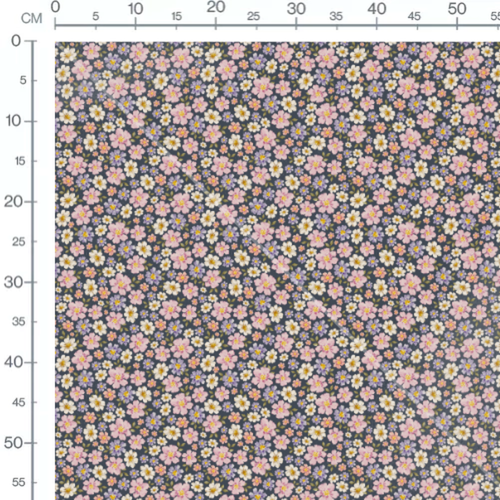 Tissu - Fleurs roses et violettes gris