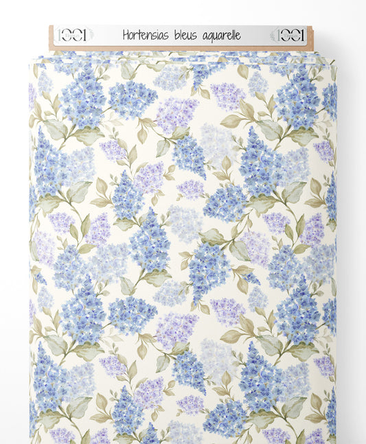 Tissu - Hortensias bleus aquarelle