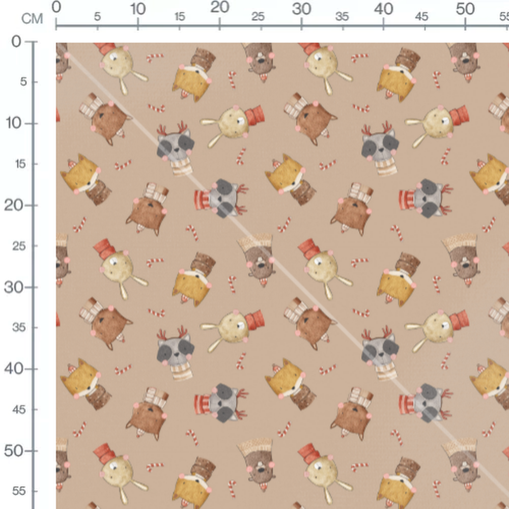 Tissu - Animaux joyeux sur fond beige 2