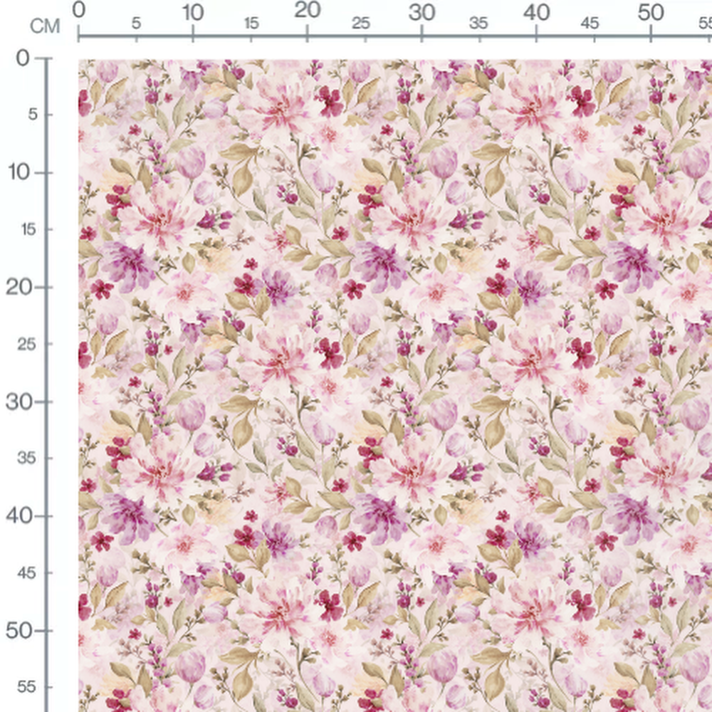 Tissu - Fleurs aquarelle sur beige