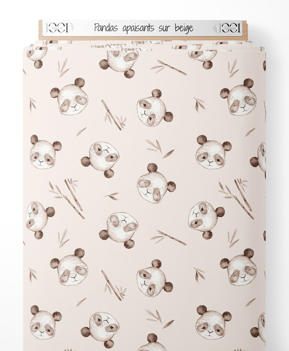 Tissu - Pandas apaisants sur beige