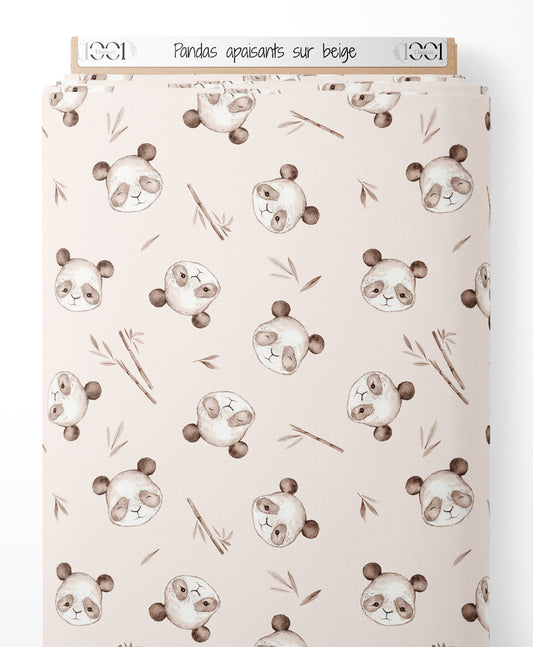Tissu - Pandas apaisants sur beige