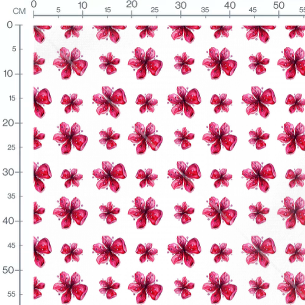 Tissu - Fleurs roses et rouges délicates