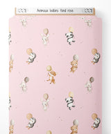 Tissu - Animaux ballons fond rose