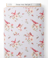 Tissu - Oiseaux roses sur fond gris 2