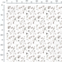 Tissu - Oiseaux gris et fleurs beige