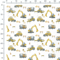 Tissu - Engins jaunes et gris avec cônes