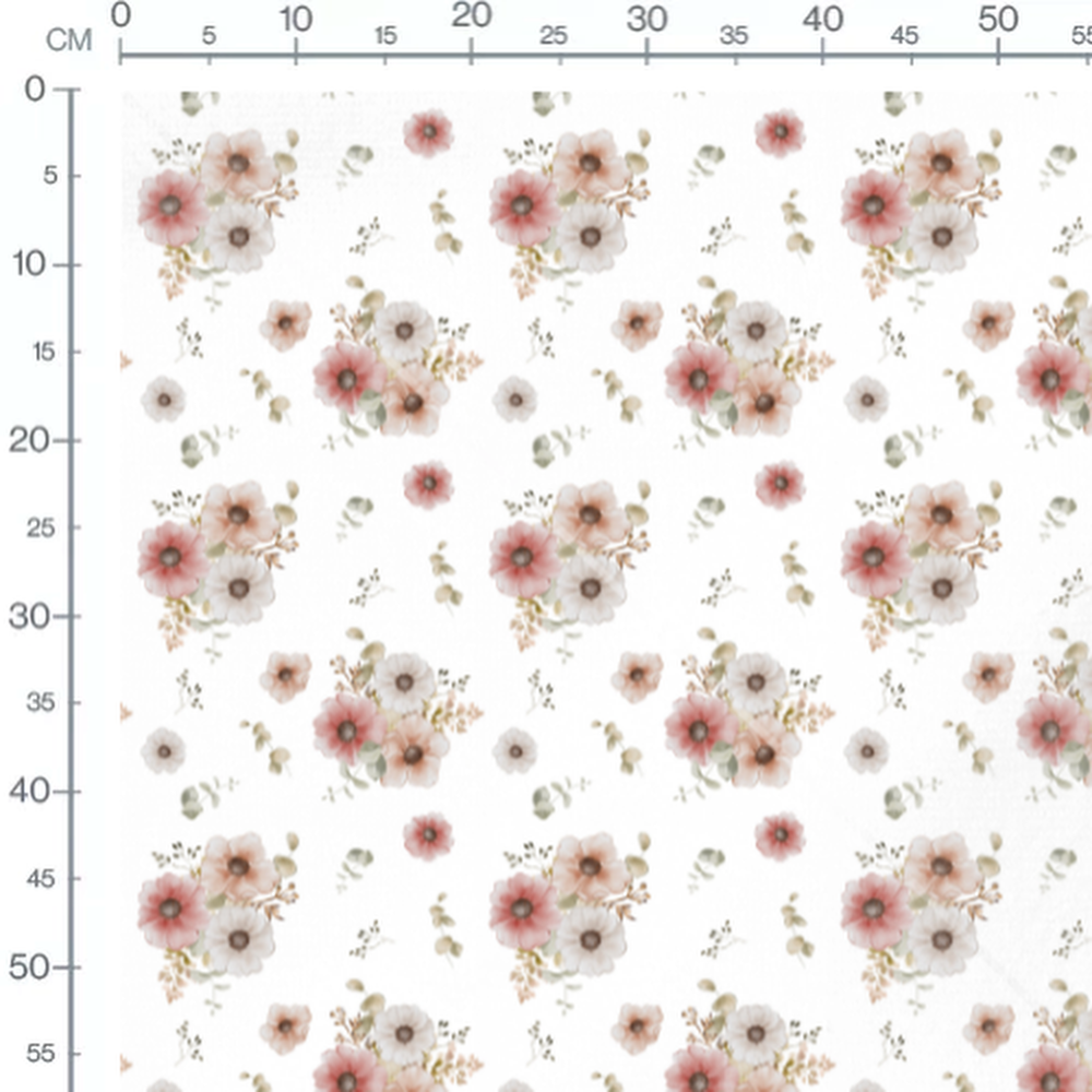 Tissu - Fleurs roses et blanches variées