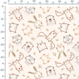 Tissu - Animaux mignons fond crème