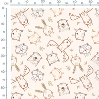 Tissu - Animaux mignons fond crème