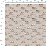 Tissu - Trains bleus et marron