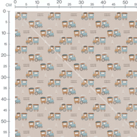 Tissu - Trains bleus et marron