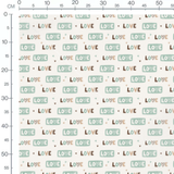 Tissu - Love vert et brun sur blanc