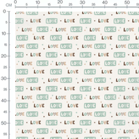 Tissu - Love vert et brun sur blanc