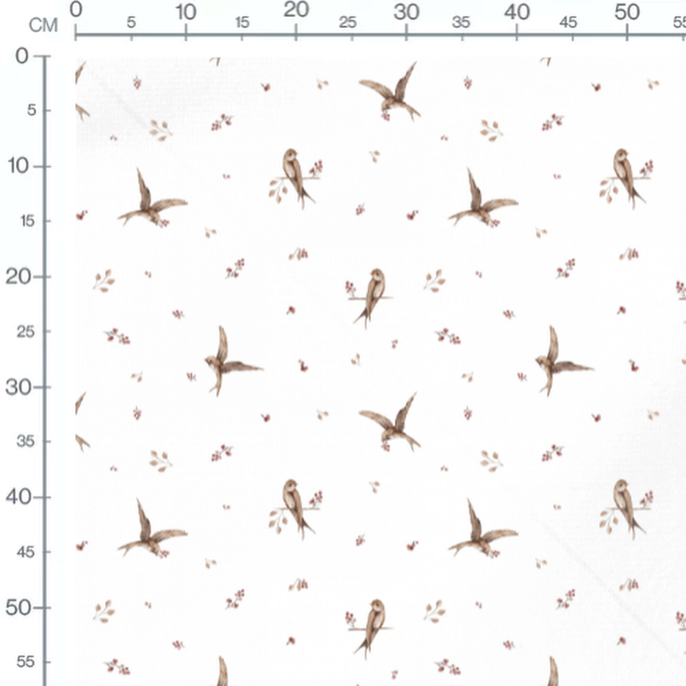 Tissu - Oiseaux bruns et branches marron