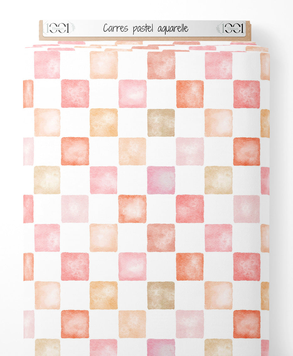 Tissu - Carrés pastel aquarelle