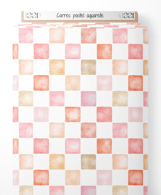 Tissu - Carrés pastel aquarelle