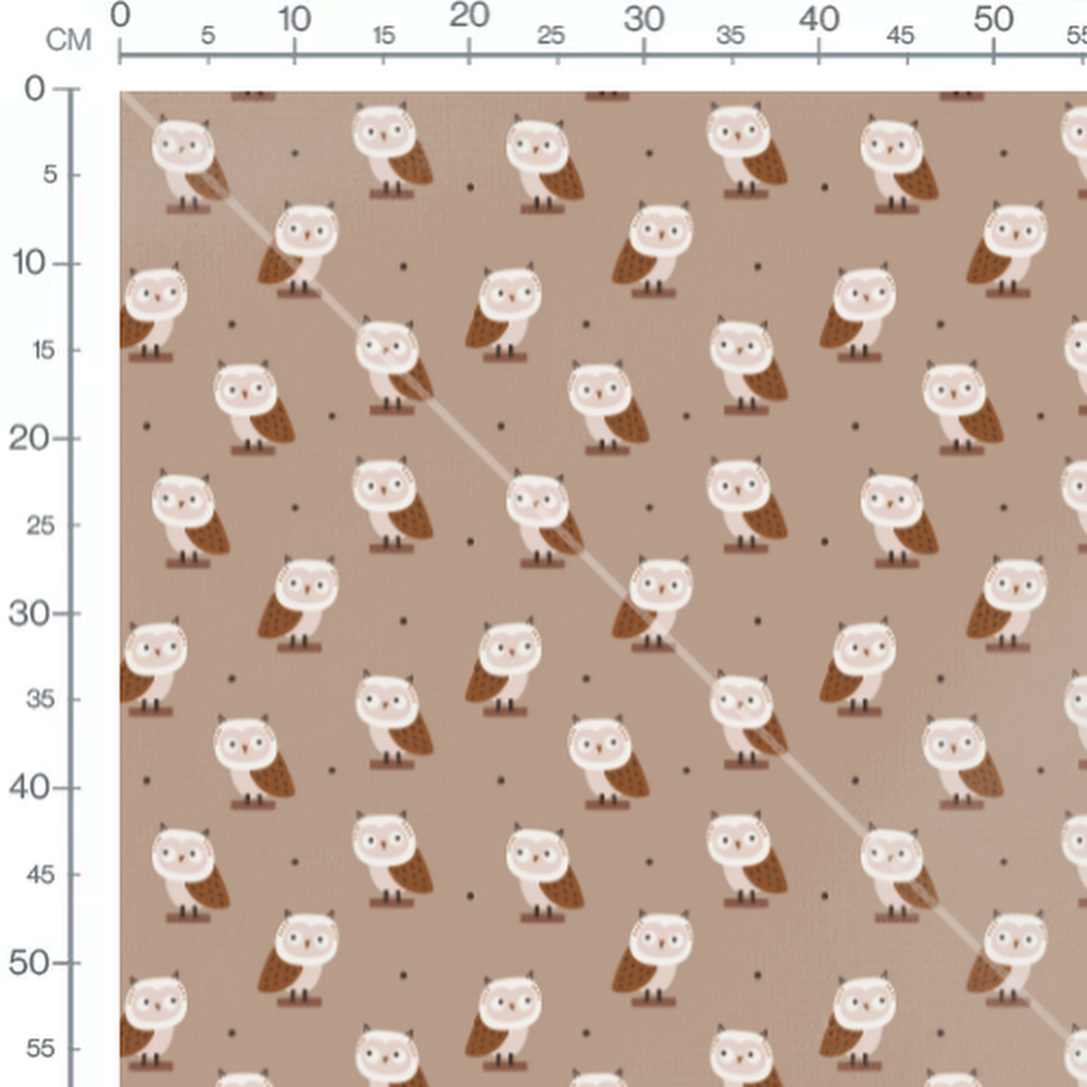 Tissu - Chouettes sur fond brun