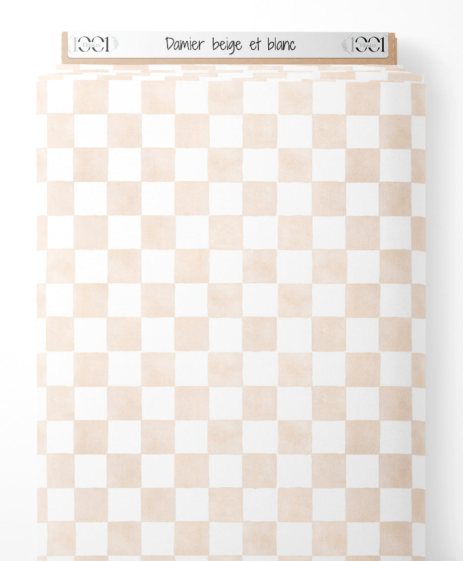 Tissu - Damier beige et blanc
