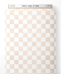 Tissu - Damier beige et blanc