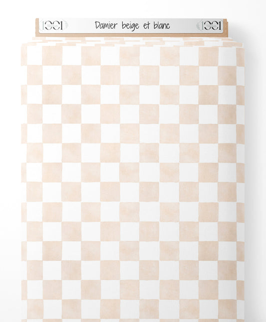 Tissu - Damier beige et blanc