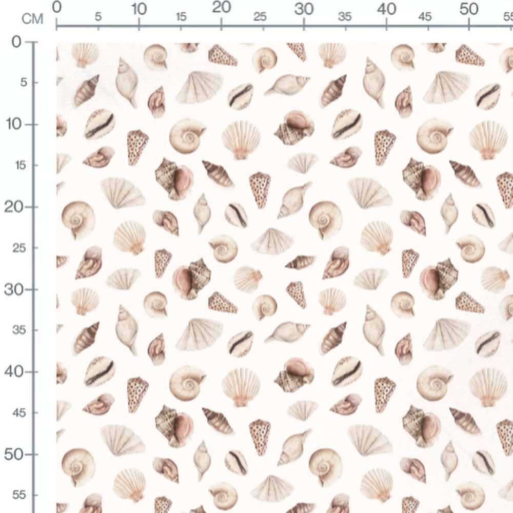 Tissu - Coquillages variés sur fond blanc
