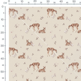 Tissu - Faons et lapins roses beige