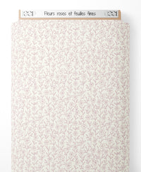 Tissu - Fleurs roses et feuilles fines