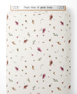 Tissu - Fleurs roses et glands bruns