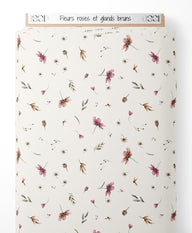 Tissu - Fleurs roses et glands bruns