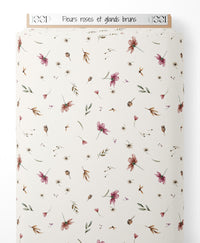 Tissu - Fleurs roses et glands bruns