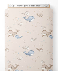 Tissu - Baleines grises et étoiles bleues