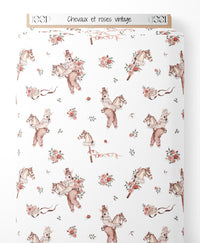 Tissu - Chevaux et roses vintage