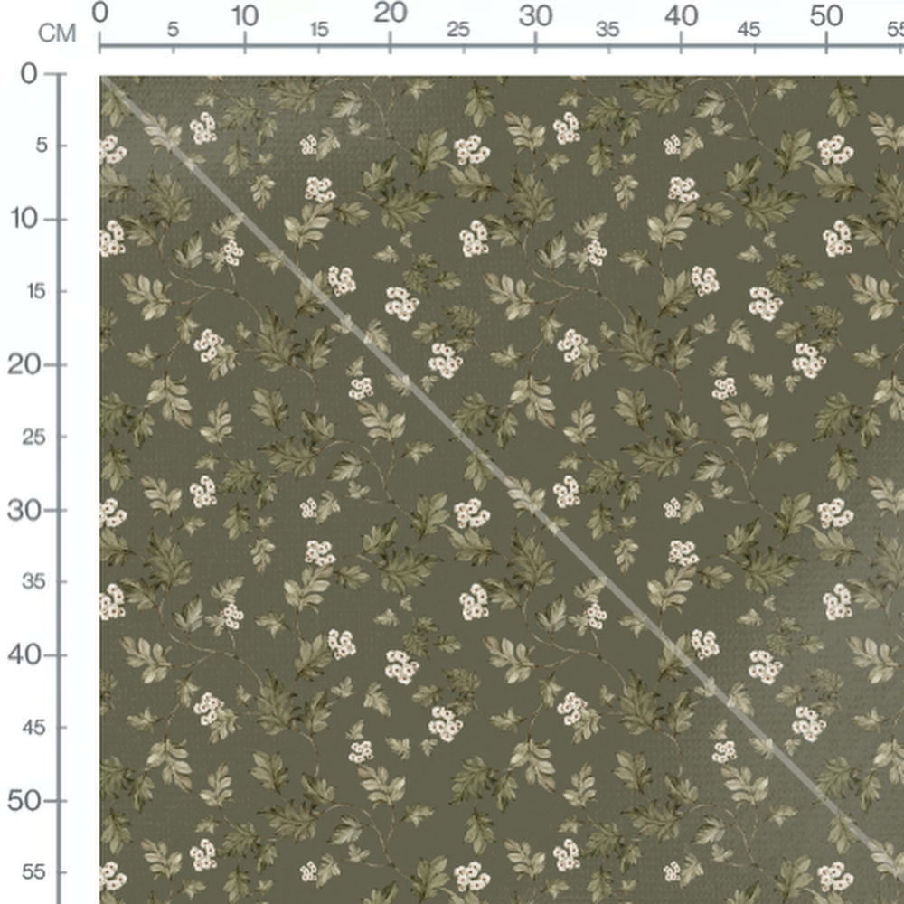 Tissu - Feuilles et fleurs blanches