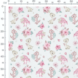 Tissu - Dinosaures roses et fleurs blanches