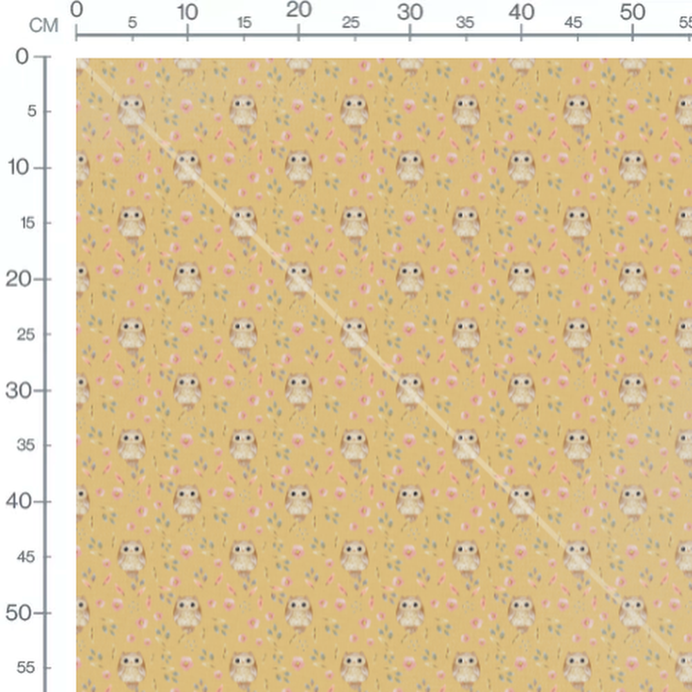 Tissu - Chouettes sur fond jaune