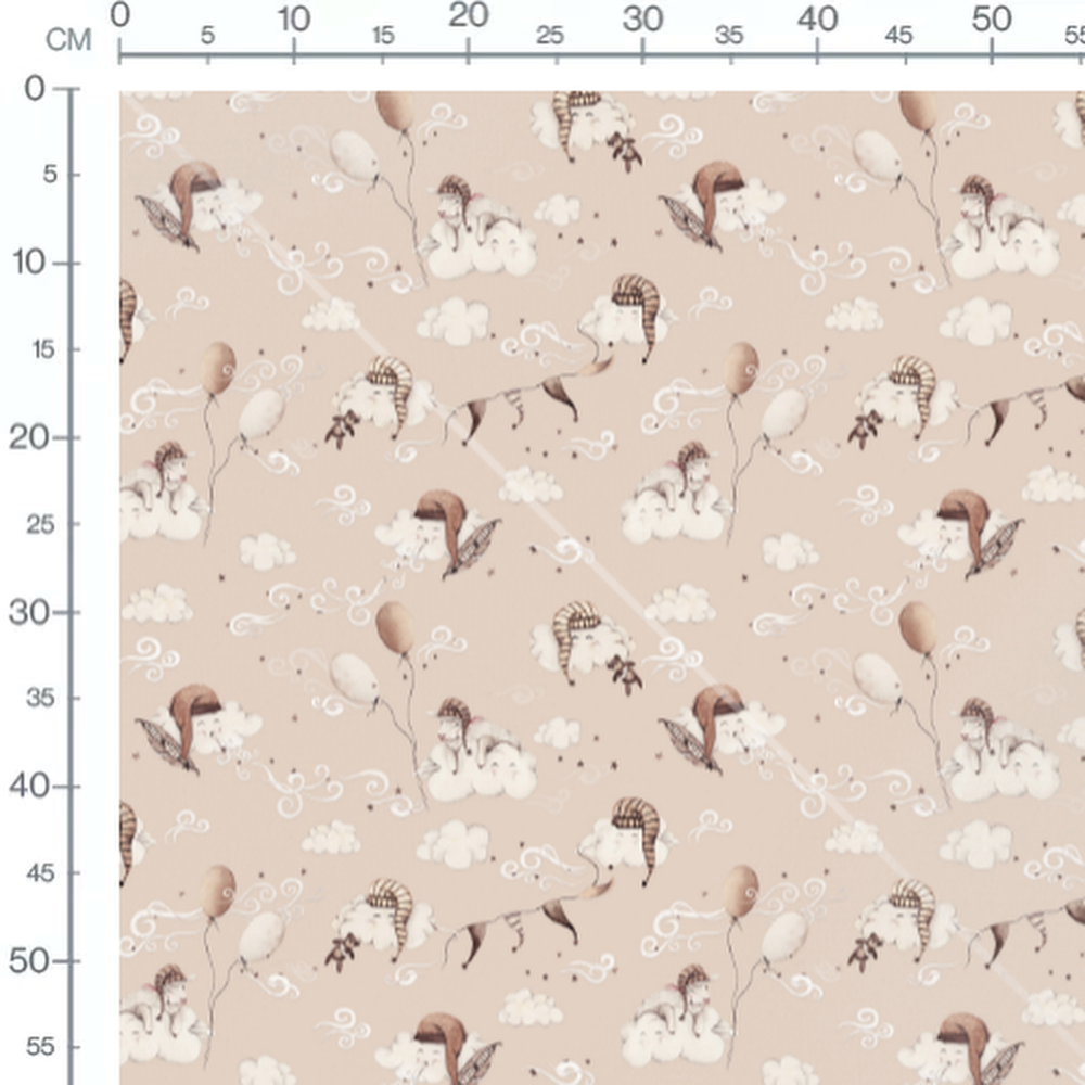 Tissu - Nuages chapeautés et ballons