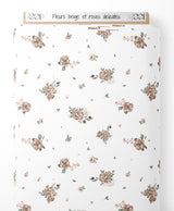 Tissu - Fleurs beige et roses délicates