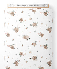 Tissu - Fleurs beige et roses délicates