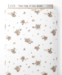Tissu - Fleurs beige et roses délicates