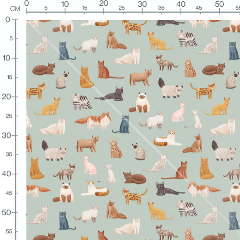 Tissu - Chats divers sur vert pastel